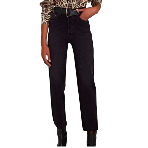 Re/Done 70s Stove Pipe High-Waisted Black Denim Jeans Size 28 NWT - Picture 6 of 8